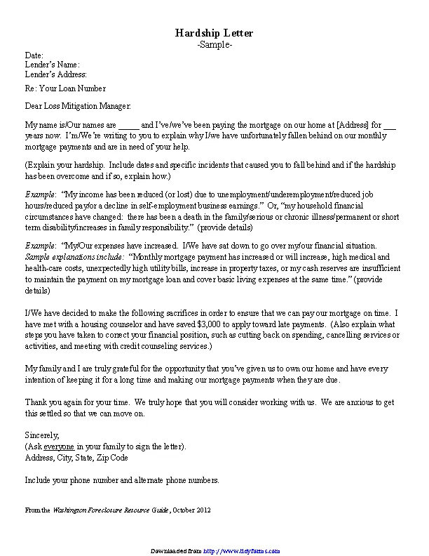Hardship Letter Template PDFSimpli