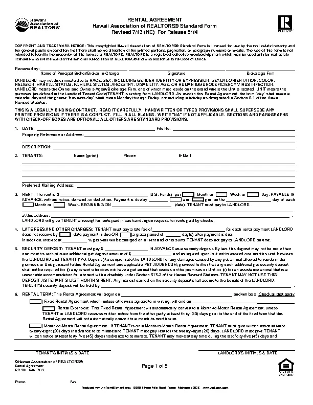 Hawaii Association Of Realtors Residential Lease Agreement
