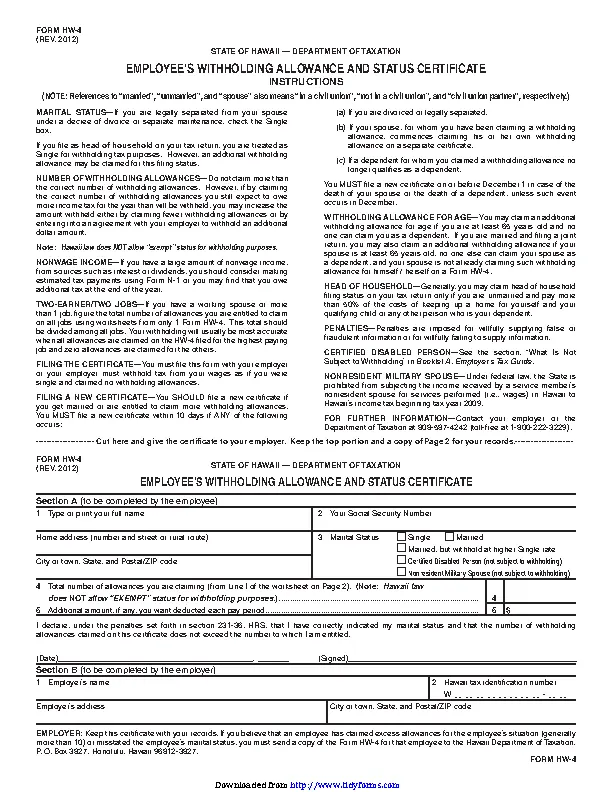 Hawaii Form Hw 4 From PDFSimpli