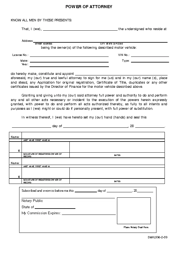 Hawaii Motor Vehicle Power Of Attorney Form - PDFSimpli