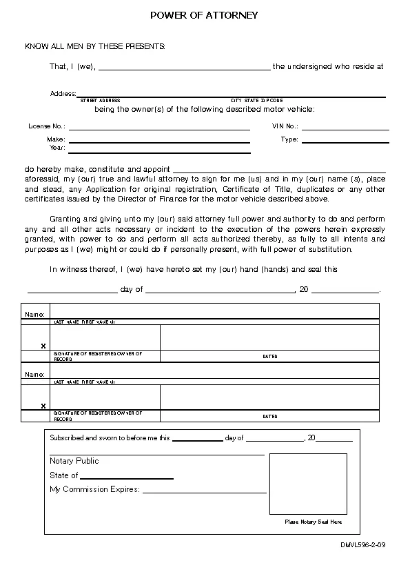 Hawaii Vehicle Power Of Attorney Form