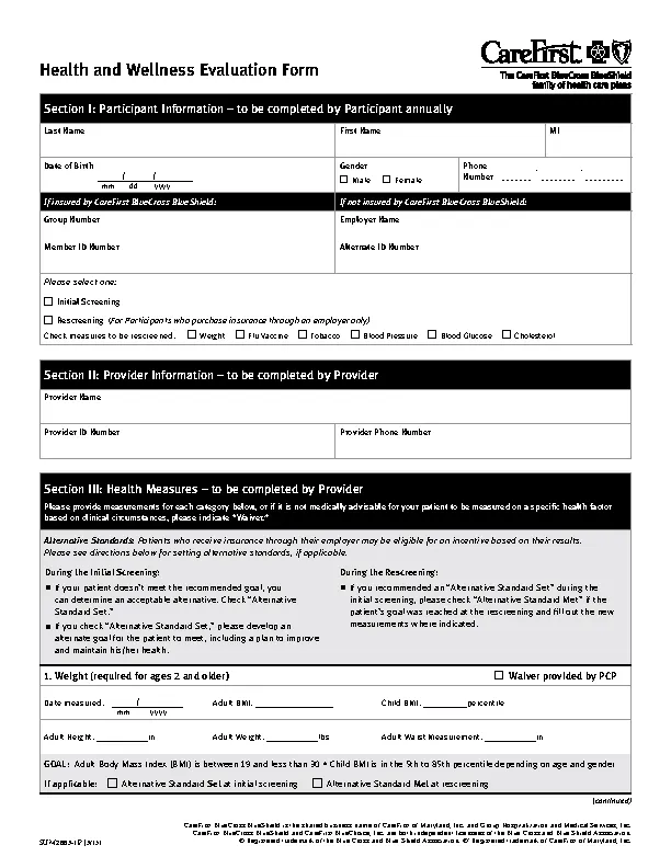 Health And Wellness Evaluation Form PDFSimpli