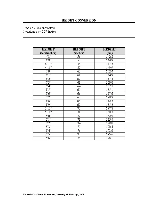 Height Conversion Chart From Feet To Cm PDFSimpli