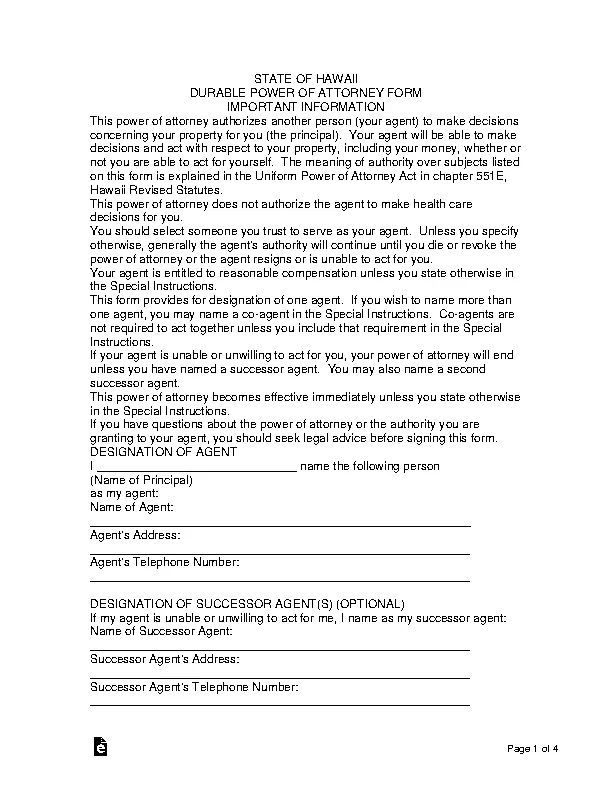 hi durable power of attorney form PDFSimpli