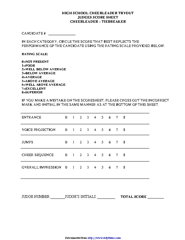 High School Cheerleader Tryout Judges Score Sheet PDFSimpli