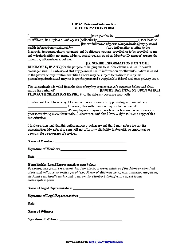 Hipaa Release Form - Pdfsimpli