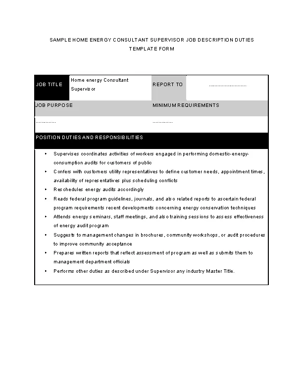 Home Energy Consultant Supervisor Job Description