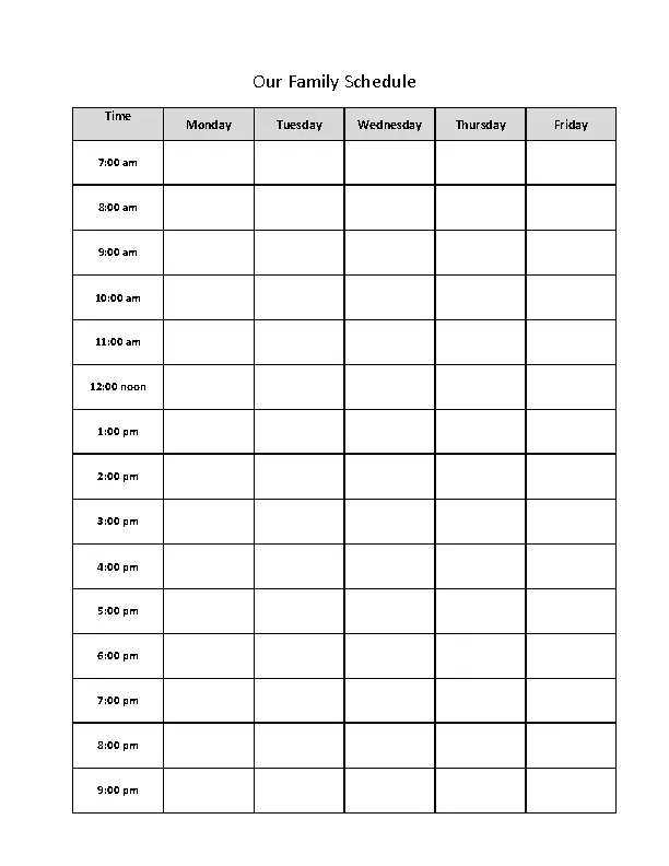 Home School Daily Schedule Template