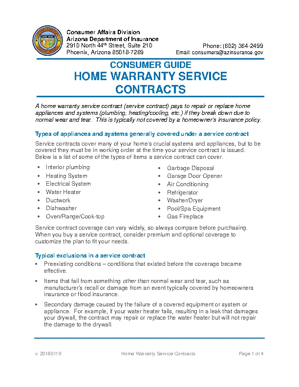 Home Warranty Service Contracts