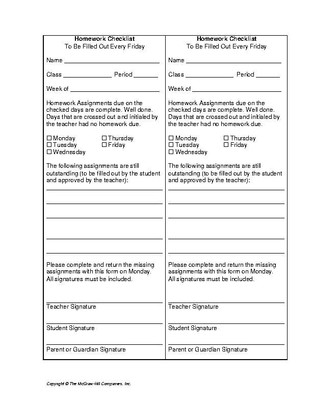 Homeworkchecklist - PDFSimpli