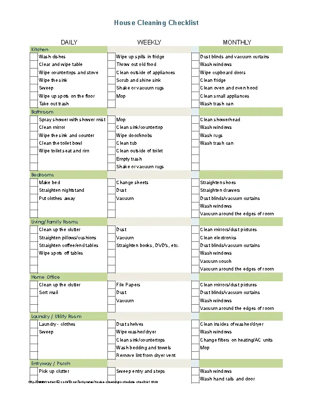 House Cleaning Check List Schedule Template - PDFSimpli