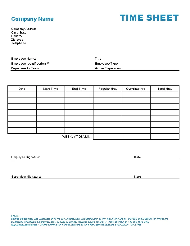 Hr Timesheet Template Download In Word Format