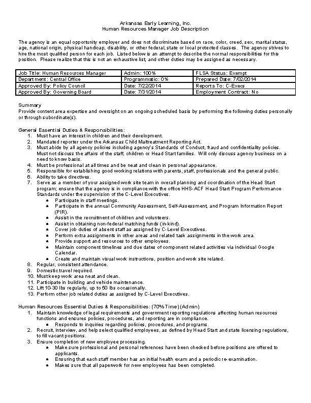 Human Resources Job Description Template