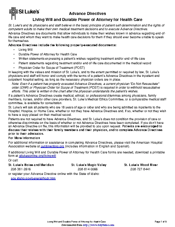 Idaho a durable power of attorney for health care form pdfsimpli