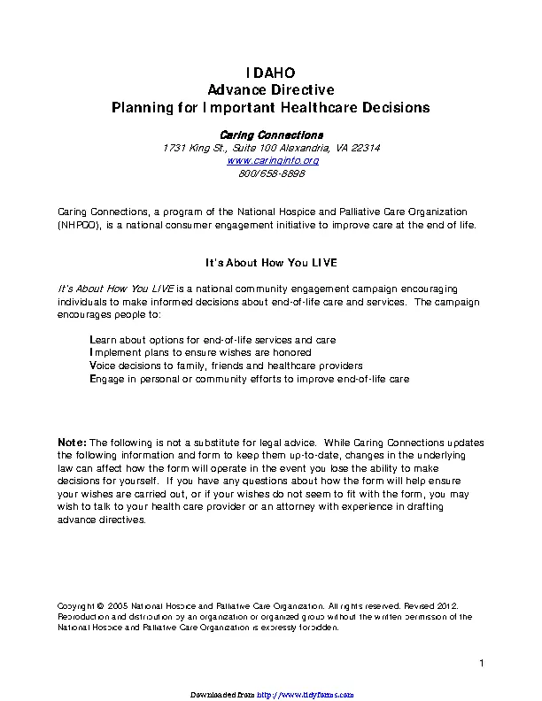Idaho Advance Health Care Directive Form 2 - PDFSimpli