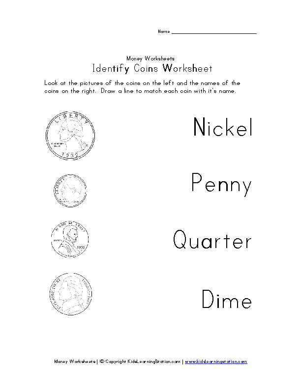 Identify Coins Money Worksheets For Kids Template - PDFSimpli