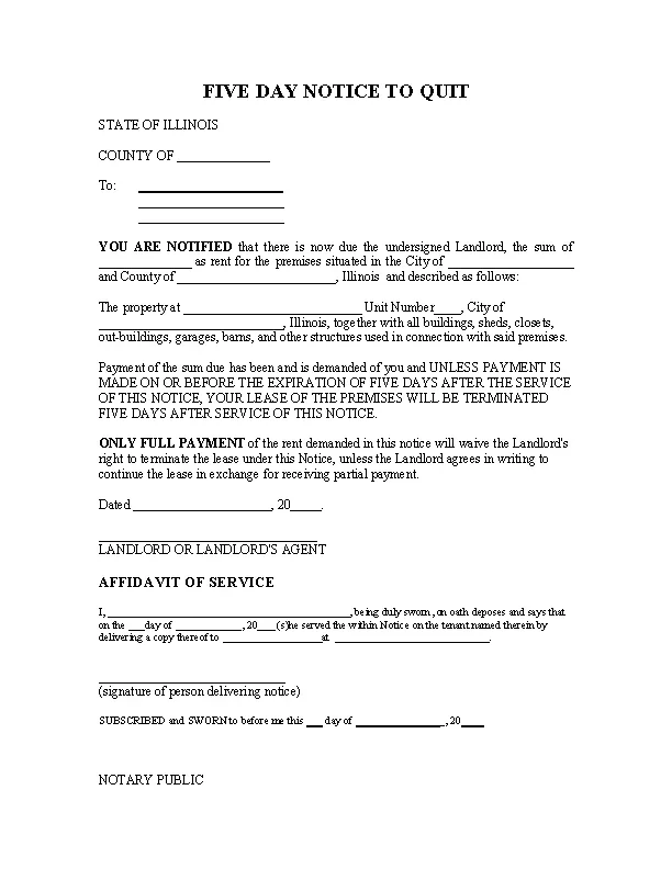 illinois 5 day eviction notice form nonpayment pdfsimpli