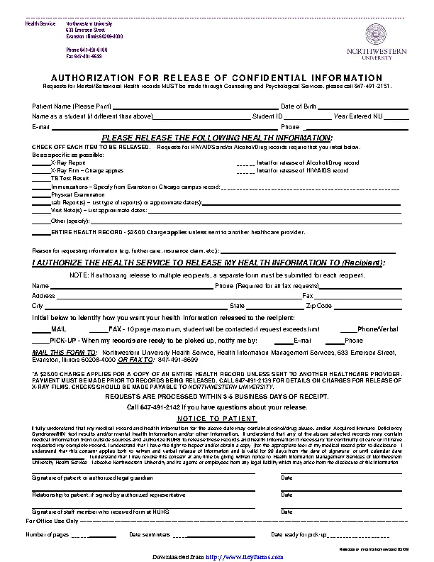 Illinois Authorization For Release Of Confidential Health Information