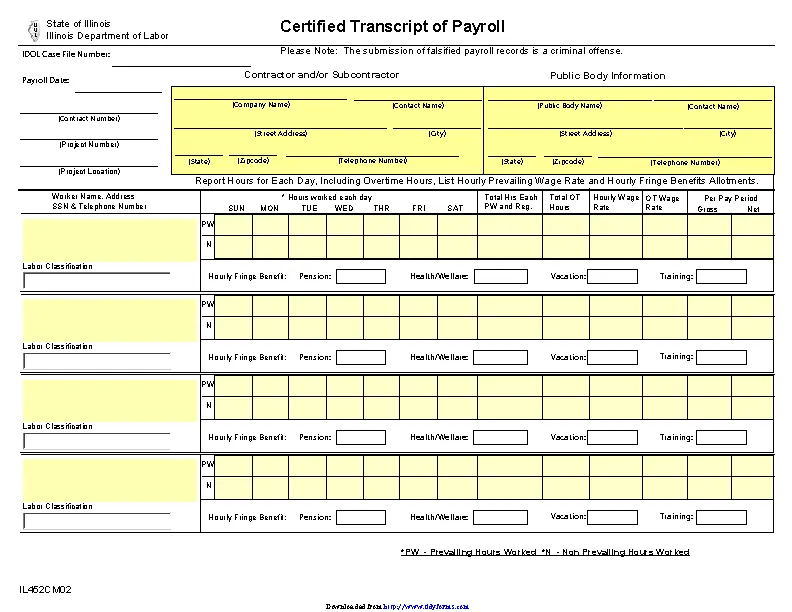 Illinois Certified Transcript Of Payroll