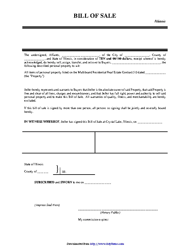 Illinois Personal Property Bill Of Sale Form - PDFSimpli