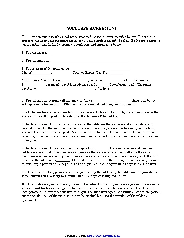 Illinois Sublease Agreement Form
