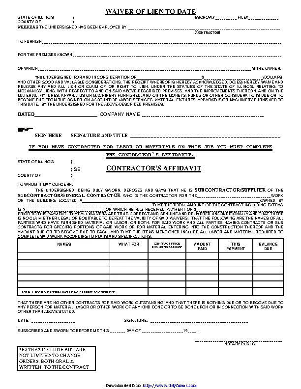 Illinois Waiver Of Lien
