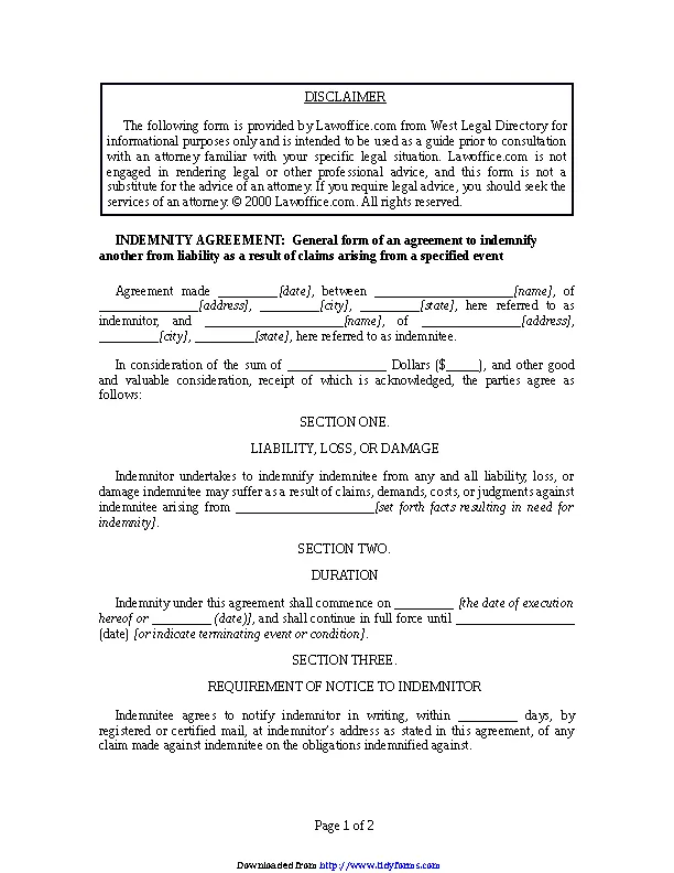 Indemnity Agreement Template - PDFSimpli