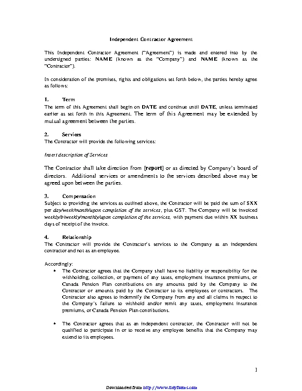 Independent Contractor Agreement Template 2