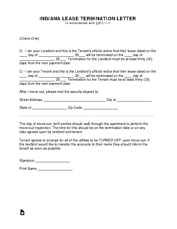 indiana lease termination letter - PDFSimpli