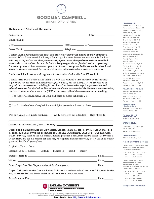 Indiana Medical Records Release Form 2 PDFSimpli