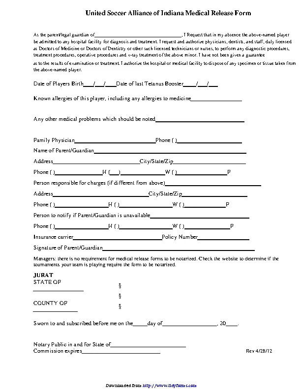 Indiana Medical Release Form 1 - PDFSimpli