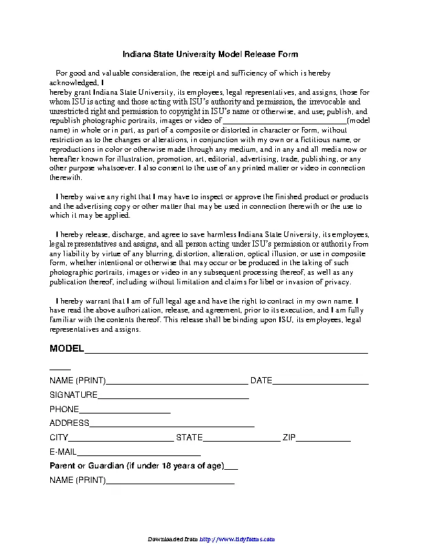 Indiana Model Release Form
