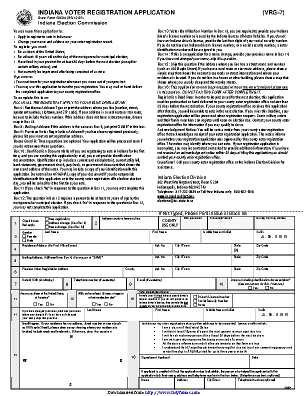 Indiana Voter Registration Application