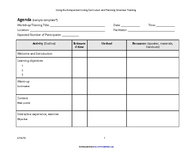 Individual Training Agenda - PDFSimpli