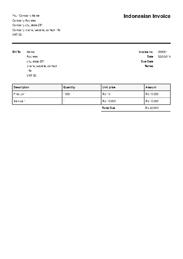 Indonesian Invoice Template
