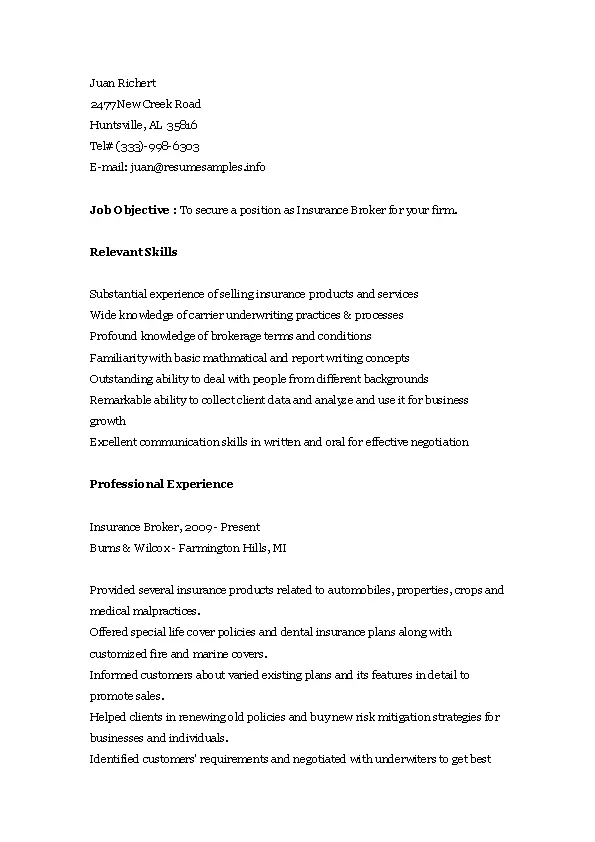 insurance-broker-resume-sample-pdfsimpli