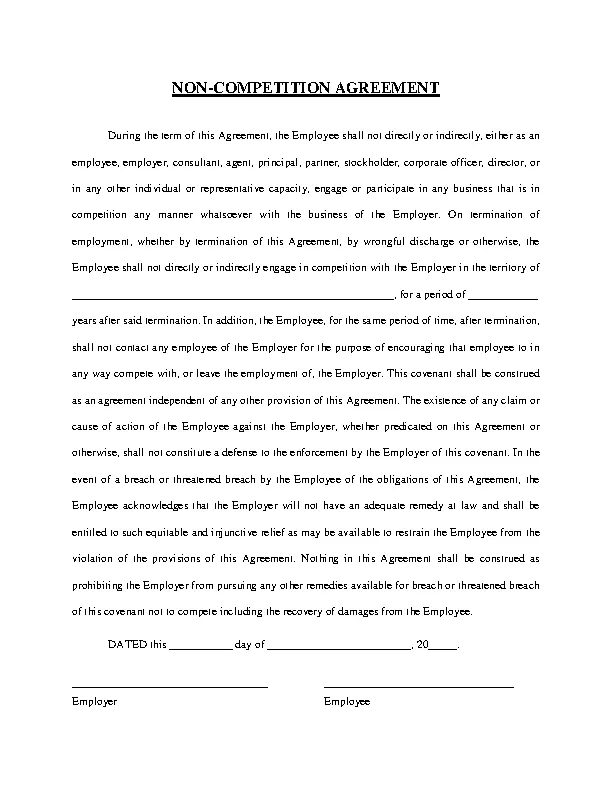 Insurance Non Competition Agreement Form