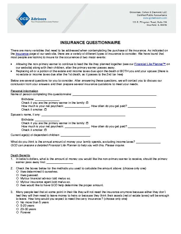 Insurance Questionnaire