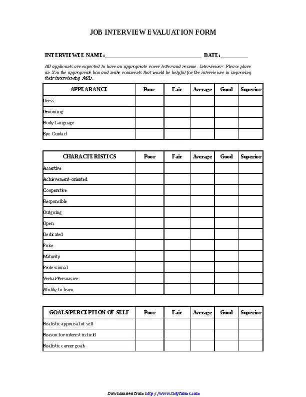 Interview Evaluation Form 3
