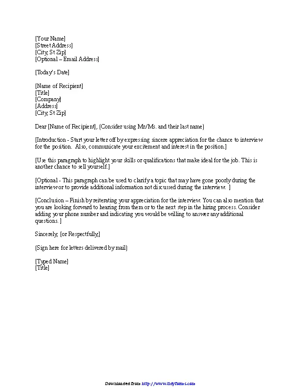 Interview Thank You Letter Template 1 - Pdfsimpli