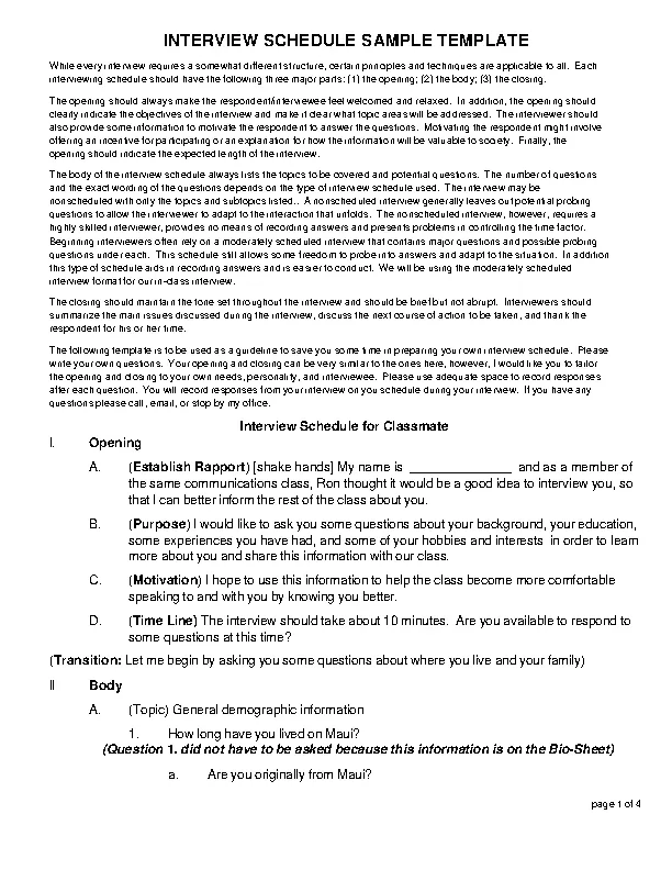 Interview Time Schedule Template - PDFSimpli