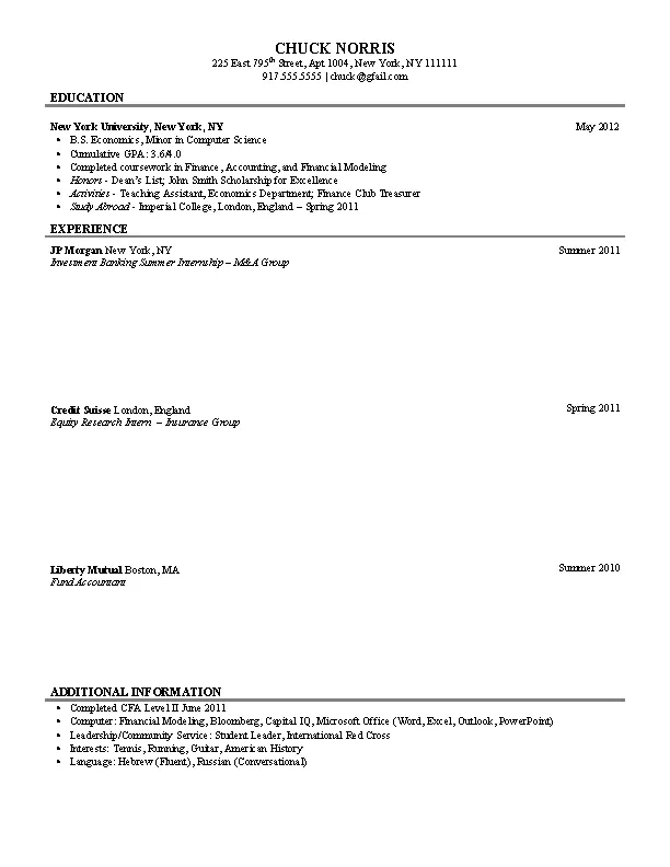 Investment Banking Resume Sample - PDFSimpli