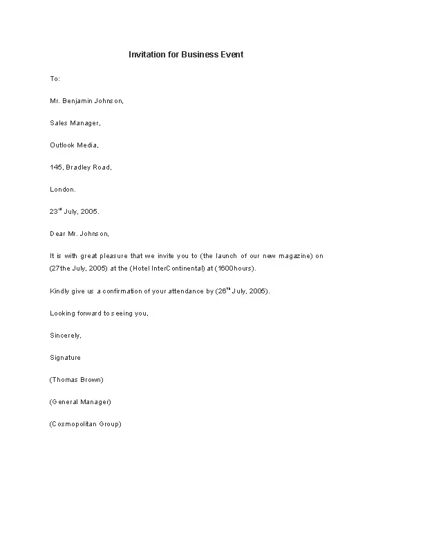 Invitation For Business Event Letter Template PDFSimpli