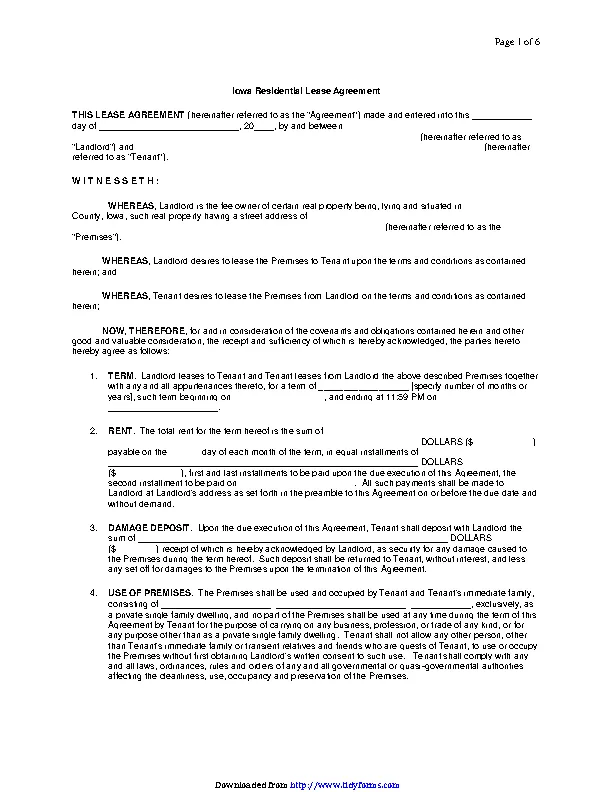 Iowa Residential Lease Agreement Form - PDFSimpli