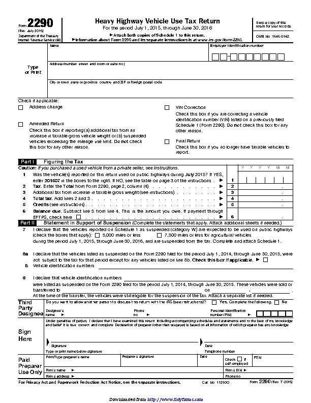 Irs Form 2290 - PDFSimpli