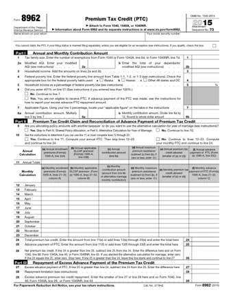 IRS 8962 for 2015 PDF