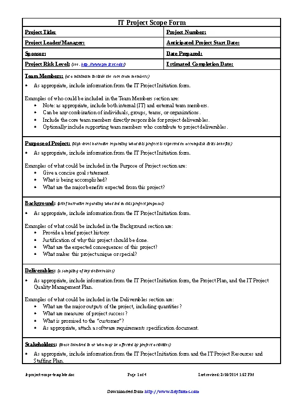 It Project Scope Template - PDFSimpli