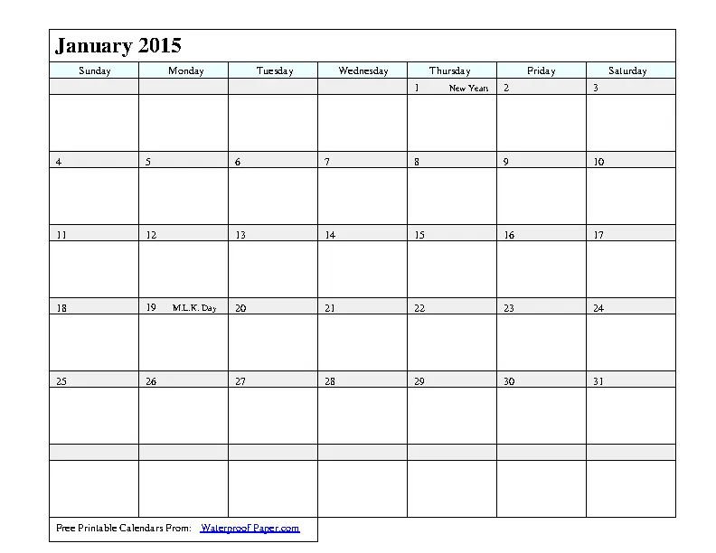 January 2015 Calendar 2 - PDFSimpli