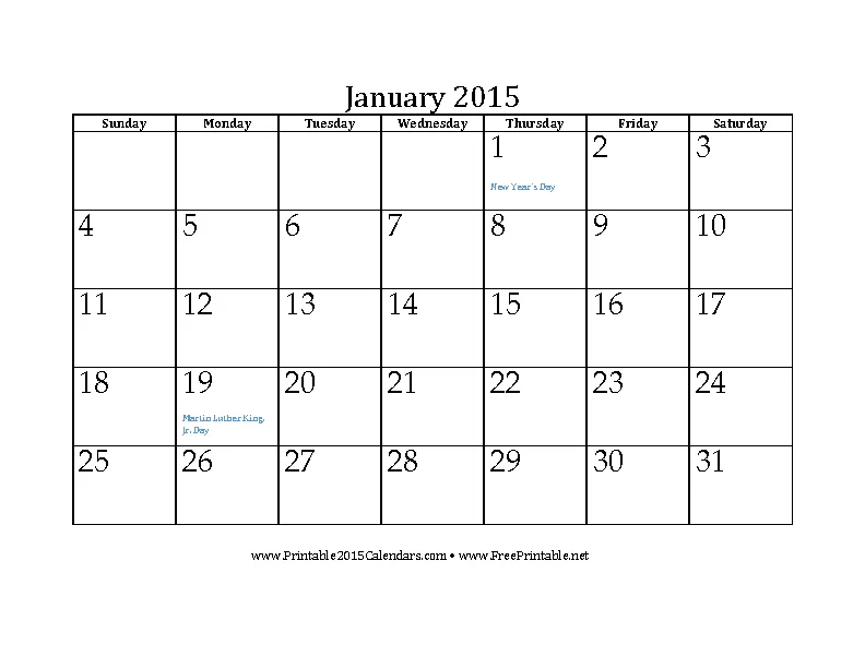 January 2015 Calendar 3 - PDFSimpli