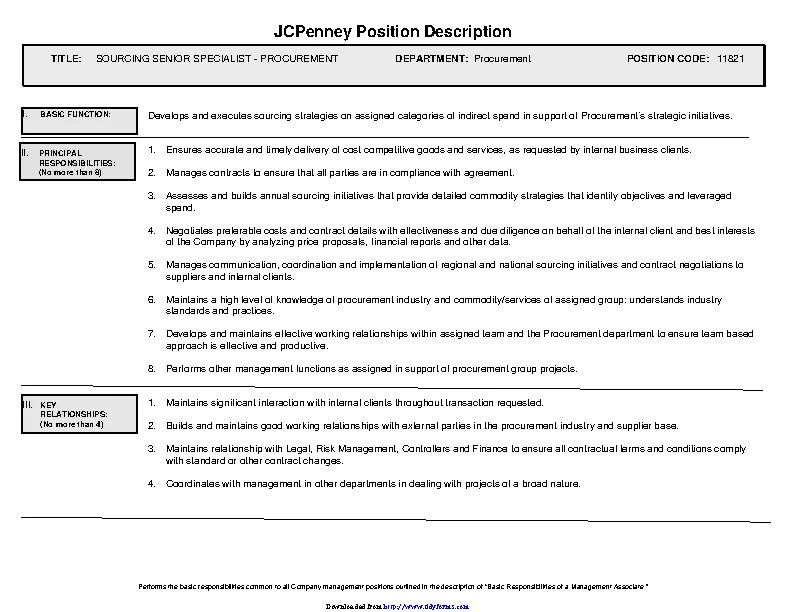 Jcpenney Position Description